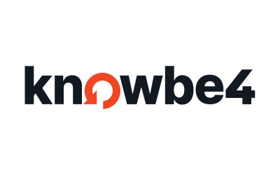 KnowBe4 logo: bold black text with an orange circular arrow forming the 'o' in 'knowbe4'.
