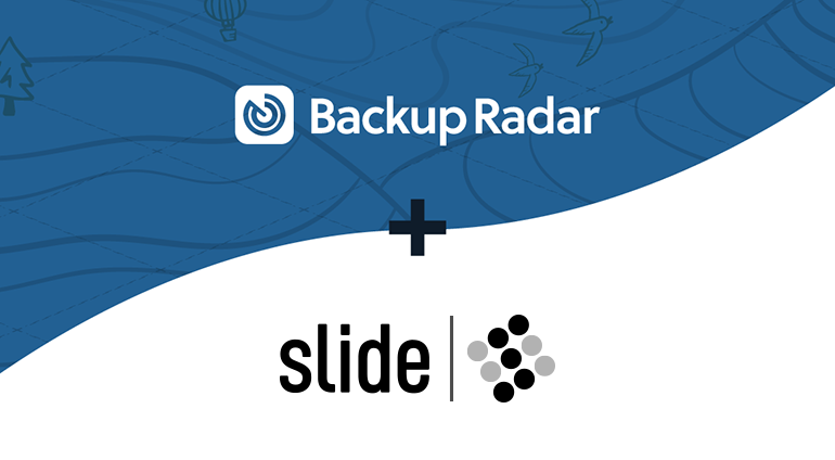 Backup Radar logo with the Slide logo underneath it to announce a new integration between Backup Radar and Slide