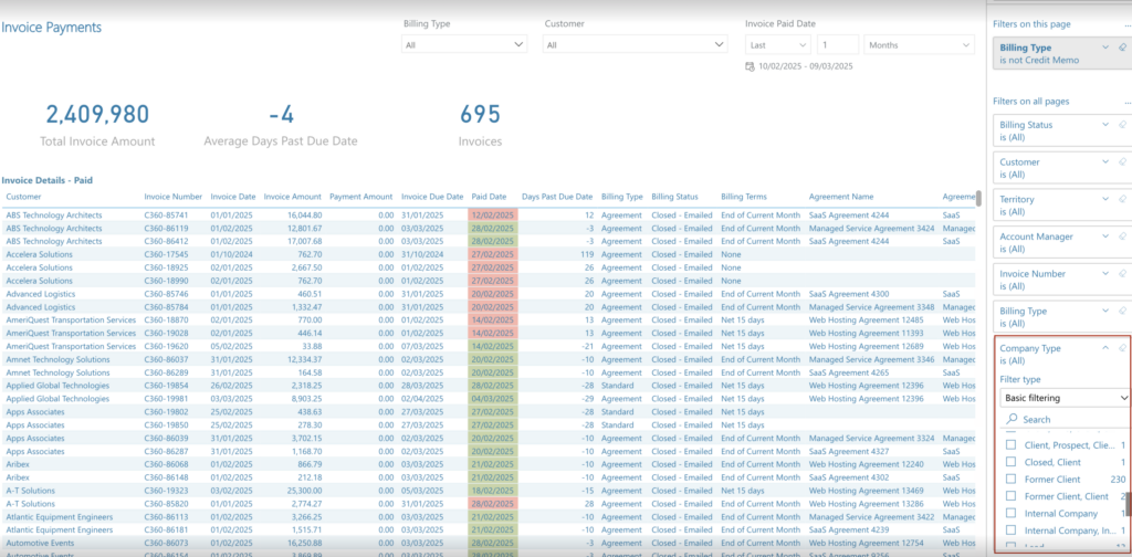 Invoice Payments Report | Invoices Paid page – new Company Type filter
