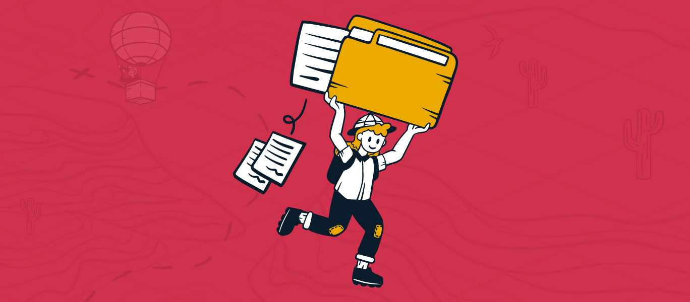 Man carrying oversized files representing updated reports for ScalePad Cognition360.