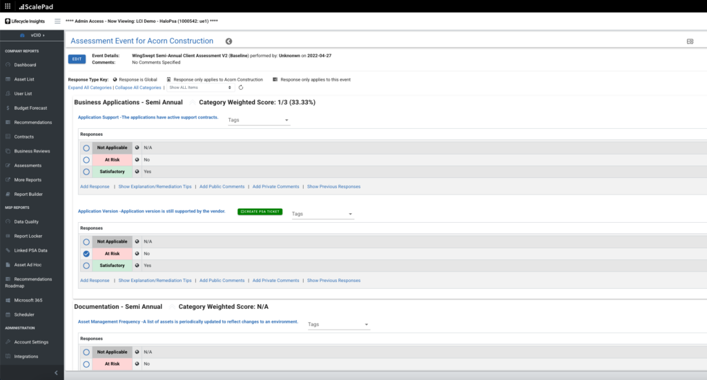 Create tickets from LCI Assessments