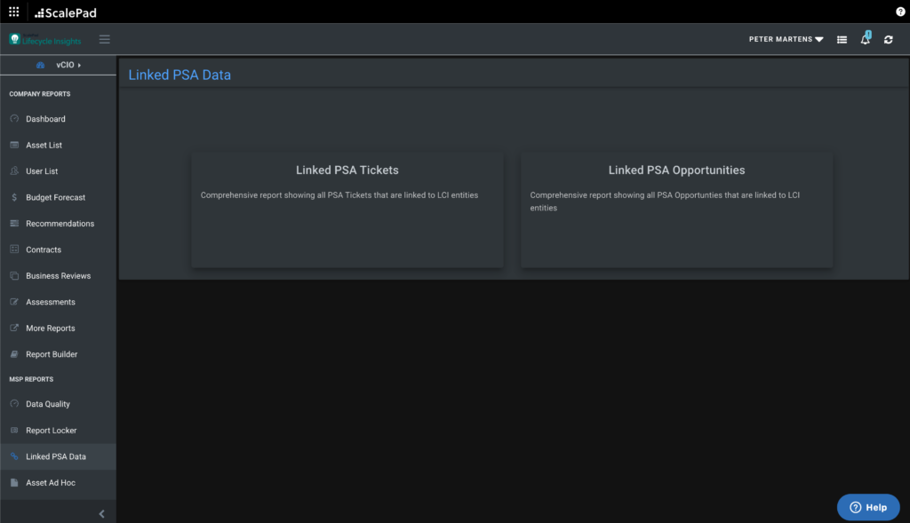 Dark Mode view of Lifecycle Insights Linked PSA Data screen.