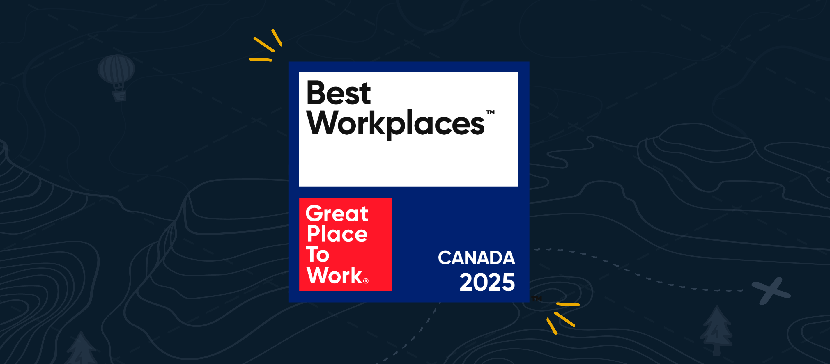 Great Place to Work logo on a dark blue background.
