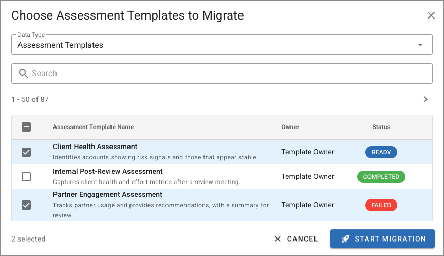 Assessment migration status