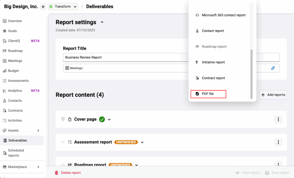 Add PDF to Deliverable in Lifecycle Manager