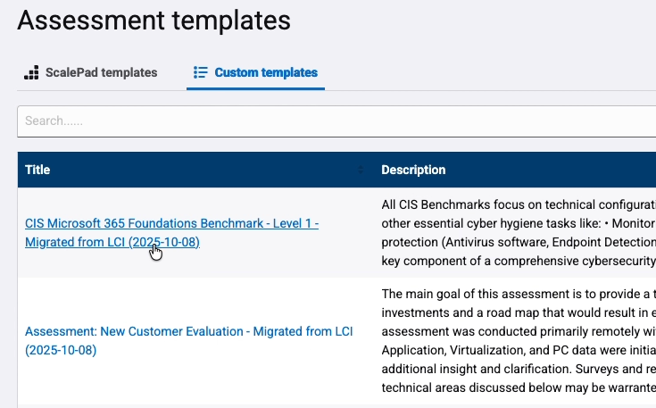 Lifecycle Manager X Assessment templates