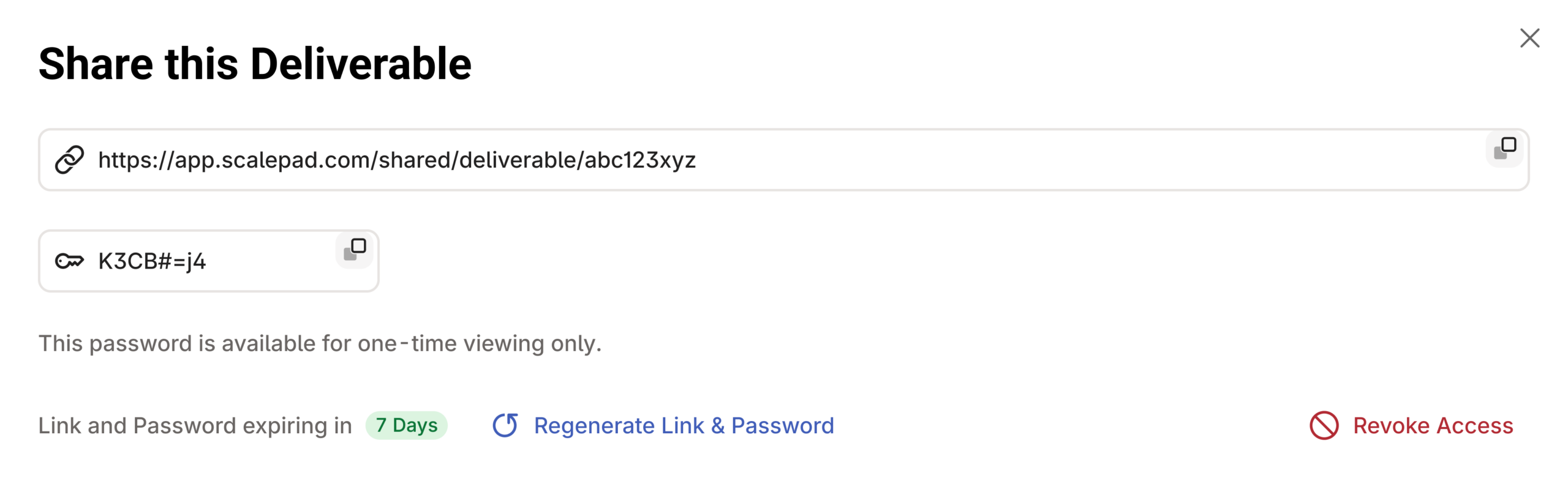 Deliverables link sharing settings