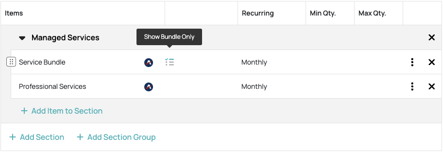 Autotask product bundle in Quoter