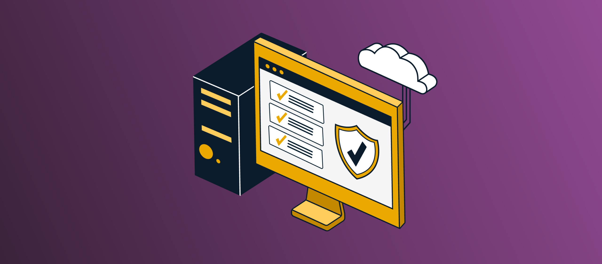 Compliance webinar graphic - compliance shield on an external monitor